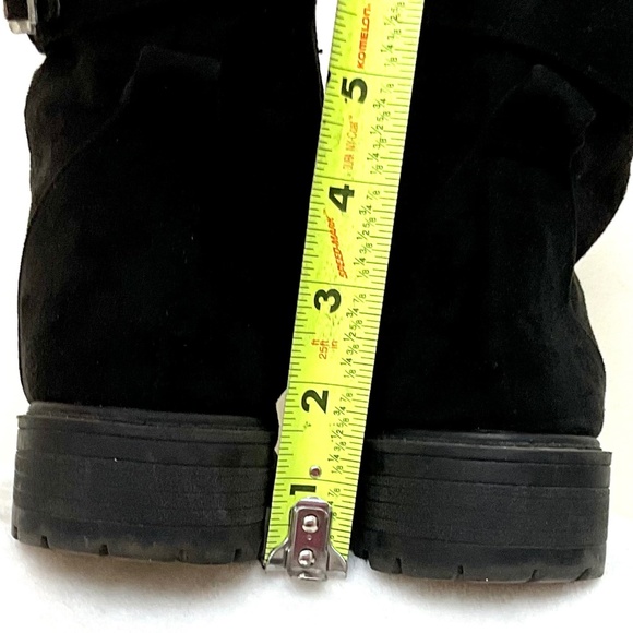 BLACK SUEDE ROUNDED TOE SIDE ZIP BUCKLE LACE UP ANKLE BOOTS WITH CRYSTAL DETAIL - Picture 9 of 16